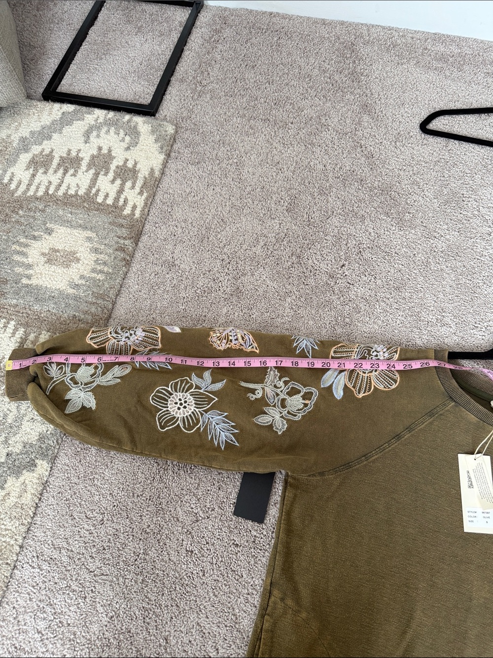 Blue Velvet Brand Mineral Washed Olive Embroidered Floral Sleeve Sweatshirt - Picture 14 of 15